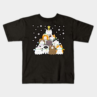 Christmas Tree Cat Kitten Xmas Ugly Christmas Kids T-Shirt